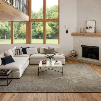 8' X 10' Gray and Ivory Wool Geometric Area Rug