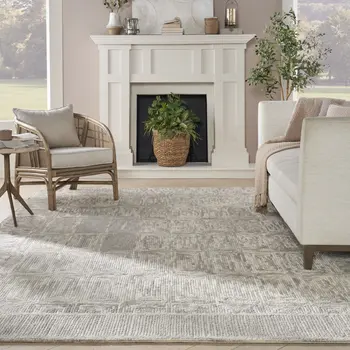 8' X 10' Gray and Ivory Wool Geometric Area Rug