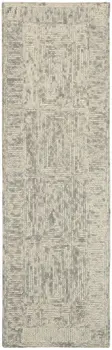 8' Ivory and Gray Wool Geometric Runner Rug