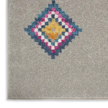 8' Gray Wool Geometric Runner Rug