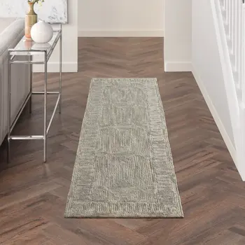 8' Gray Wool Geometric Runner Rug
