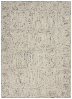 5' X 7' Ivory and Gray Wool Geometric Area Rug
