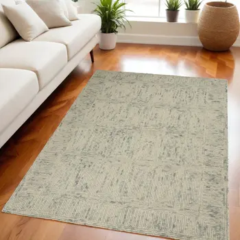 5' X 7' Ivory and Gray Wool Geometric Area Rug