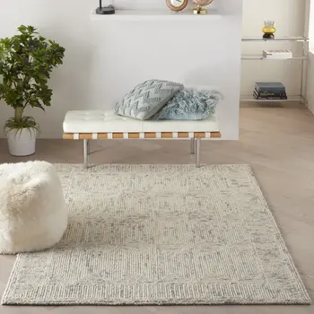 5' X 7' Ivory and Gray Wool Geometric Area Rug