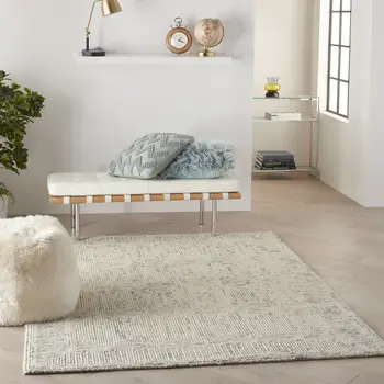 4' X 6' Ivory and Gray Wool Geometric Area Rug