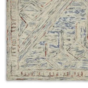 8' X 11' Tan and Blue Wool Geometric Area Rug