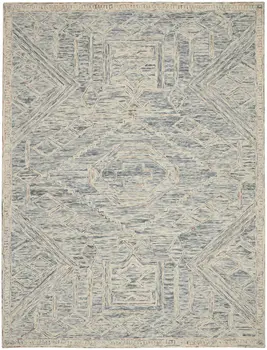 8' X 11' Tan and Blue Wool Geometric Area Rug