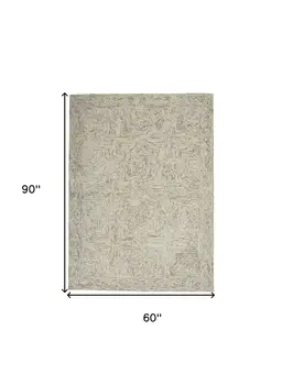5' X 8' Ivory and Blue Wool Geometric Area Rug