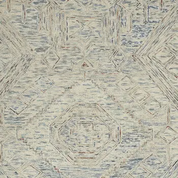 5' X 8' Tan and Blue Wool Geometric Area Rug