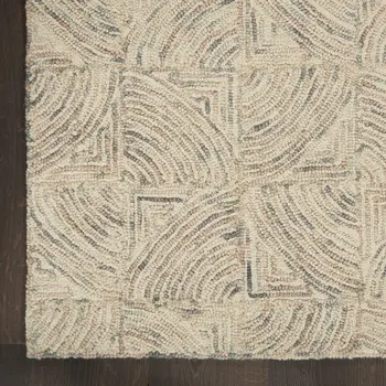 5' X 8' Ivory Tan and Gray Wool Geometric Area Rug