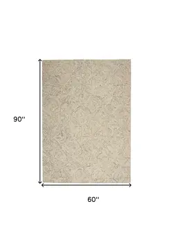 5' X 8' Ivory Tan and Gray Wool Geometric Area Rug