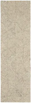 8' Ivory Tan and Gray Wool Geometric Runner Rug