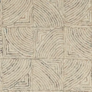 8' Ivory Tan and Gray Wool Geometric Runner Rug