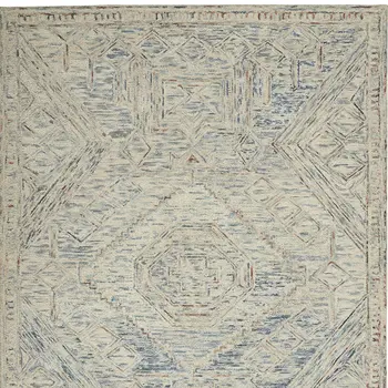 4' X 6' Tan and Blue Wool Geometric Area Rug