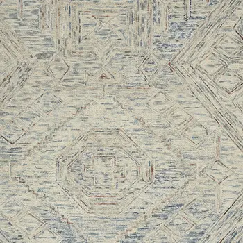 4' X 6' Tan and Blue Wool Geometric Area Rug