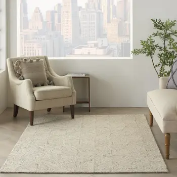 4' X 6' Ivory Tan and Gray Wool Geometric Area Rug