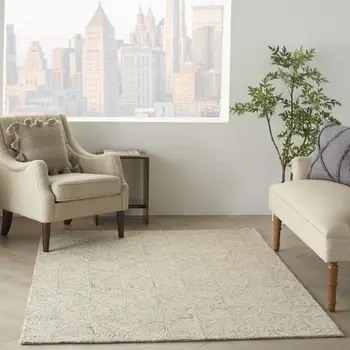 4' X 6' Ivory Tan and Gray Wool Geometric Area Rug
