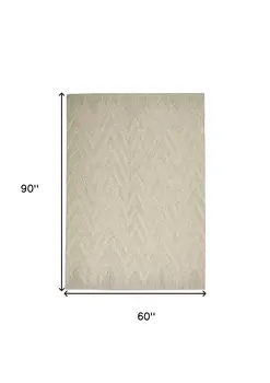 5' X 8' Ivory and Gray Wool Chevron Area Rug