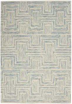 5' X 8' Ivory And Turquoise Wool Geometric Area Rug