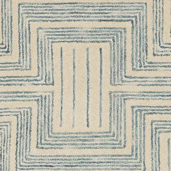 8' Ivory and Turquoise Wool Geometric Runner Rug