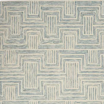 4' X 6' Ivory And Turquoise Wool Geometric Area Rug
