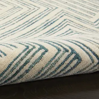 4' X 6' Ivory And Turquoise Wool Geometric Area Rug