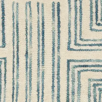 4' X 6' Ivory And Turquoise Wool Geometric Area Rug