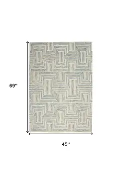 4' X 6' Ivory And Turquoise Wool Geometric Area Rug