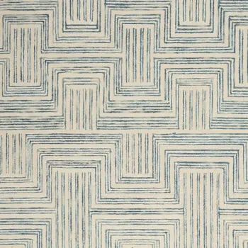 4' X 6' Ivory And Turquoise Wool Geometric Area Rug