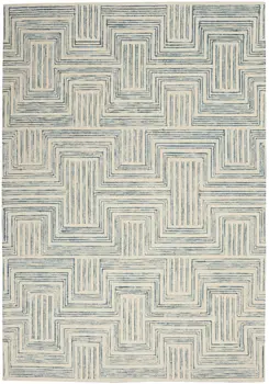 4' X 6' Ivory And Turquoise Wool Geometric Area Rug