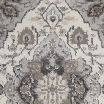 8' Ivory Black and Gray Floral Medallion Non Skid Runner Rug