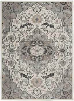 4' X 6' Ivory Black and Gray Floral Medallion Non Skid Area Rug
