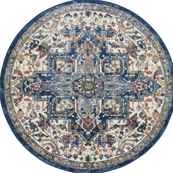 4' X 6' Ivory Black and Gray Floral Medallion Non Skid Area Rug