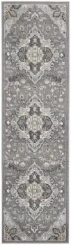 8' Ivory Black and Gray Floral Medallion Non Skid Runner Rug