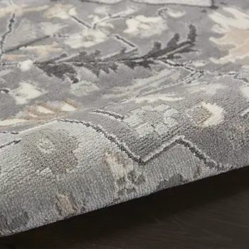 8' Ivory Black and Gray Floral Medallion Non Skid Runner Rug