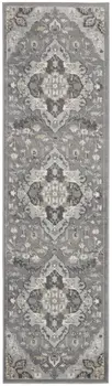 8' Ivory Black and Gray Floral Medallion Non Skid Runner Rug