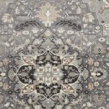 4' X 6' Gray and Black Floral Medallion Non Skid Area Rug
