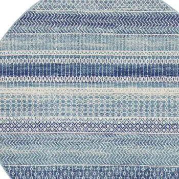 8' Ivory Tan and Blue Floral Medallion Non Skid Runner Rug