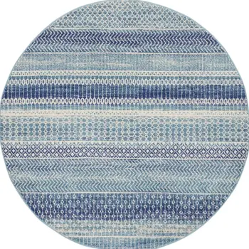 8' Ivory Tan and Blue Floral Medallion Non Skid Runner Rug