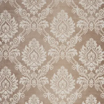 9' X 12' Ivory and Brown Damask Distressed Non Skid Area Rug