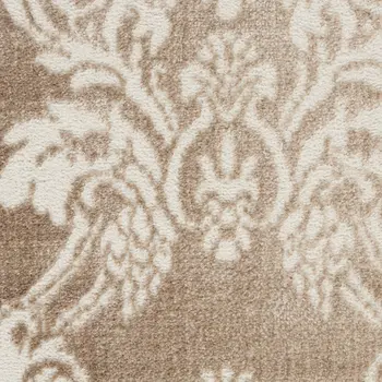 8' Ivory and Brown Damask Distressed Non Skid Runner Rug