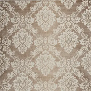4' X 6' Ivory and Brown Damask Distressed Non Skid Area Rug