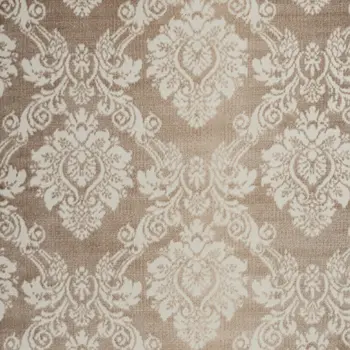 4' X 6' Ivory and Brown Damask Distressed Non Skid Area Rug