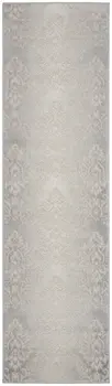 8' Gray and Ivory Damask Distressed Non Skid Runner Rug