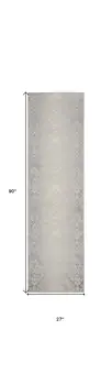 8' Gray and Ivory Damask Distressed Non Skid Runner Rug