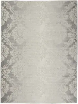 4' X 6' Gray and Ivory Damask Distressed Non Skid Area Rug