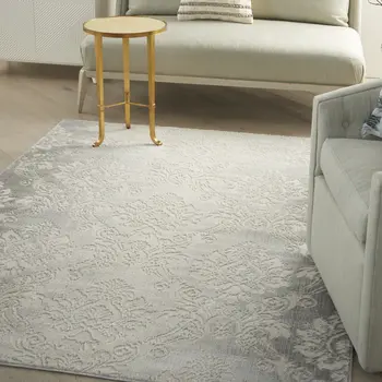4' X 6' Gray and Ivory Damask Distressed Non Skid Area Rug