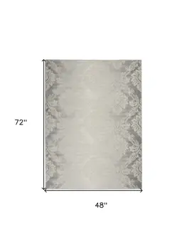 4' X 6' Gray and Ivory Damask Distressed Non Skid Area Rug