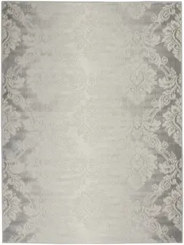 4' X 6' Gray and Ivory Damask Distressed Non Skid Area Rug