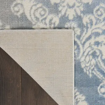 4' X 6' Blue and Ivory Damask Distressed Non Skid Area Rug